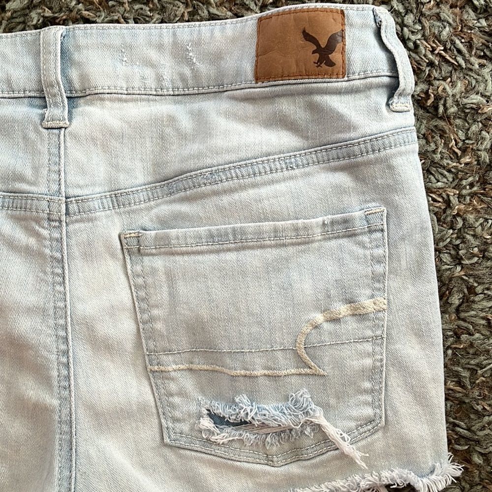 EXCELLENT DISTRESSED CONDITION AMERICAN EAGLE HI-RISE SHORTIE SHORTS SIZE 8 - Picture 8 of 8